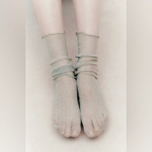 Zara METALLIC THREAD SOCKS. Gray Green. Size M. New with Tags.